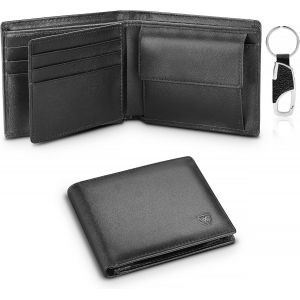 asas-Portefeuille Homme En Cuir Blocage Rfid,Mince Porte-Monnaie Avec Porte-Clés,10 Porte-Carte De Crédit(Fenêtre Id),2 Compartiment À Billets,1 Grande Poche À Monnaie,Cadeau Parfait-Noir - Neuf