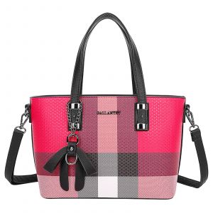Sac Cabas pour Femme Édition Mini Jolie Motif Écossais avec Bandoulière Gallantry Rose - Neuf