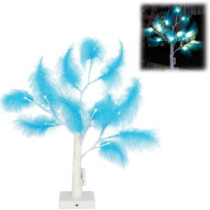 Kal-Lampe De Table En Forme D'arbre De Pampa Bleu Clair De 55 Cm - Led Blanches Chaudes - Veilleuse Décorative À Piles Pour Noël, Maison, Événements, Décorations De Vacances - Neuf