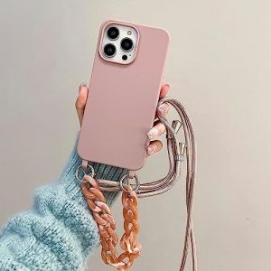 Kal-Coque De Protection Avec Bracelet Pour Iphone 15 Plus - Coque Chaîne, Avec Bandoulière En Nylon - En Silicone - Avec Cordon De Suspension, Bande Élégante - Pour Iphone 15 Plus - Rose Sable - Neuf
