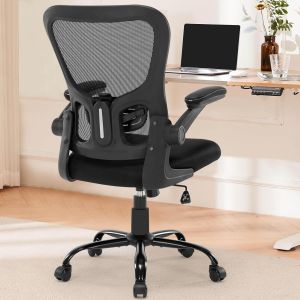 Lbgwp60-Cha Bureau Ergonomique, Fauteuil De Bureau Avec Accoudoirs Rabattables, Confortable Avec Soutien Lombaire, Noir, Cha Pivotante À 360° - Neuf