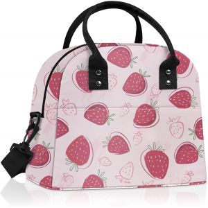 Sac Isotherme Repas Femme &Eacute;t&eacute; Feuille Sac Gamelle Travail Portable Mit Bandouliere Pour Pique Nique,Fraise Rose - Neuf
