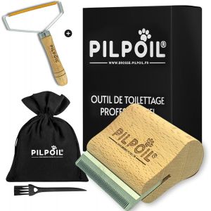 Jgd-Pilpoil Pack Pro - Brosse Anti Poils Court Pour Chat, Chiot, Lapin + Raclette Anti-Poils Animaux - &Eacute;limine 95% Du Sous-Poil - Outil Anti Mue En Bois - Accessoire De Toilettage - Taille S - Neuf