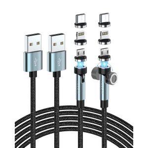 Chargeur Magn&eacute;tique Type C, Transfert De Donn&eacute;es Charge Rapide 3a C&acirc;ble Aimant&eacute;, Nylon 9pin Cable Magnetique Type C Pour Samsung Galaxy S10/S9/S8, Huawei P20, Honor, Lg, (2m+2m) - Neuf