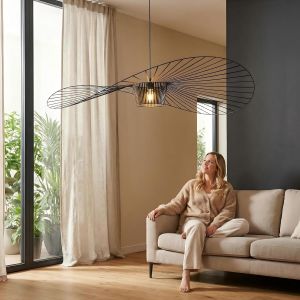 Subzonal-Lustre Vertigo 120 Cm, Suspension R&eacute;tro Vertigo Salon Lustre, Lampe Led E27 Max 40w, Conception De Chapeau En Tissu De Fibre De Verre Simple Et Cr&eacute;ative, Restaurant, Bar, Caf&eacute;,Noir,120cm - Neuf