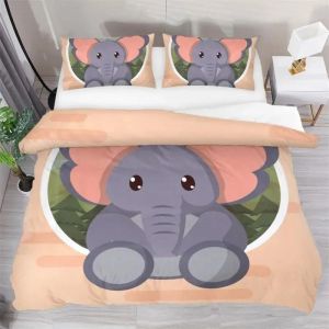 Parure De Lit Avec Housse De Couette Et Taie D'oreiller, Motif Éléphant, Motif Dessin Anime, Decoration Pour Chambre De Garcon Ou De Fille - Neuf