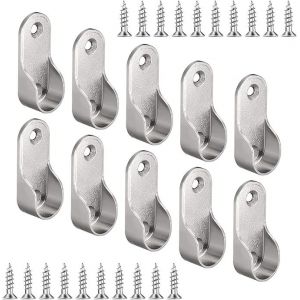 Lot de 10 supports de tringle à vêtements nickelés, ovales, en alliage de zinc, avec 20 vis, pour tringle de placard - Neuf