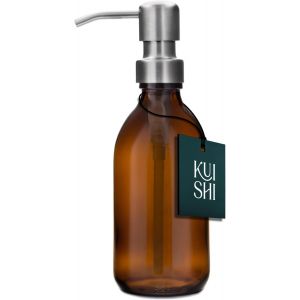 KAL-Bouteilles À Pompe En Verre Brun De 250 Ml Avec Pompe Argentée En Acier Inoxydable, Distributeur De Savon Rechargeable Écologique, Décoration De Salle De Bain Élégante - Neuf