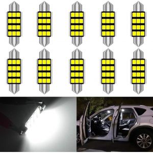 YUJTG-211 212 211-2 Festoon C5W LED Ampoules Feu Blanc 42mm Canbus Gratuit pour 214-2 560 569 578 6413 Lumière Intérieure, Plafonnier, Plafonnier, Plafonnier, Plafonnier (Lot de 10) - Neuf