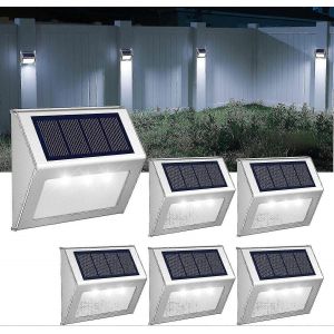 Lot De 6 Lampes Solaires Pour Cl&ocirc;ture, Lampes D&eacute;coratives Led En Acier Inoxydable Pour Jardin, Lampes D'escalier &Eacute;tanches Sans Fil Pour Escalier, Mur, Terrasse, Cour - Neuf