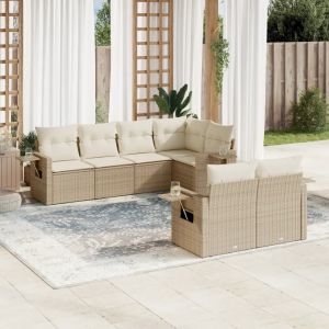 Prolenta Premium - Salon De Jardin Avec Coussins 7 Pcs Beige R&eacute;sine Tress&eacute;e - Neuf