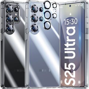 Senior-Pour Samsung Galaxy S25 Ultra Coque,5-En-1 Kit Coque Pour Samsung Galaxy S25 Ultra Case Protection Cover,1 Coque & 2 Verre Tremp&eacute; & 2 Cam&eacute;ra Arri&egrave;re Protecteur - Transparent[L302] - Neuf