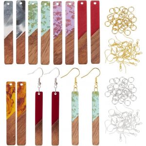 Kal-10 Pièces Pendentifs De Boucles D'oreilles En Bois De Résine 40 Pièces Fils D'oreille Français Avec Boule 60 Pièces Anneaux De Saut Doré Argent Vintage Bois Déclaration Boucle D'oreille - Neuf