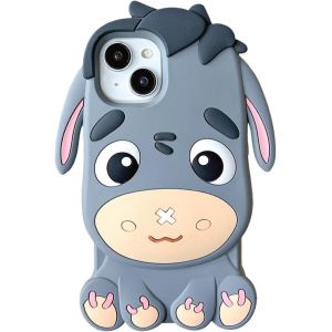 Maa-Coque Pour Iphone 15 Pro,3d Mignon Kawaii Drôle De Couverture De Dessin Animé Âne Grishousse De Protection Anti Chute En Silicone Avec Porte - Clés Pour Iphone 15 Pro - Neuf