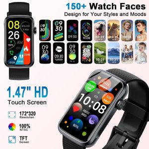 Montre intelligente pour homme femme, 1,47"" HD Smartwatch avec notification WhatsApp, podom&egrave;tre, cardiofr&eacute;quencem&egrave;tre, SpO2, moniteur de sommeil, IP68 Bracelet d'activit&eacute; avec 24 modes - Neuf