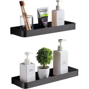 CMJAAGUR-Lot De 2 Étagères De Douche Autocollantes En Aluminium Pour Salle De Bain Et Cuisine Noir[M202] - Neuf
