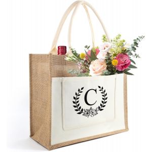 ERSHI-Sac en Toile de Jute avec Lettre, Sac Fourre-Tout Initiale, Sac en Toile de Jute Portable, Sac Cabas Jute Alphabet, Cadeau p[3 - Neuf