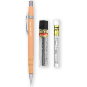 Porte-Mine Automatique - Gamme Pastel Floral - Simple + 12 Mines De Recharge Hi-Polymer Hb 0,5 Mm + Tube De 4 Recharges Pour Gomme Z2-1n (Orange Pastel) - Neuf