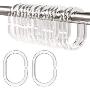 Anneau de rideau transparent 12 pièces, anneau de douche en plastique, anneau de rideau de douche en forme de C pour salle de bain - Neuf