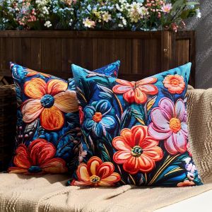 Slep-Housses De Coussin 40 X 40 Cm Fleurs Printani&egrave;res Plantes Abstraites Bleues D'&eacute;t&eacute; D&eacute;coratives Carr&eacute;es D&eacute;coration De Ferme Pour La Maisonle Canap&eacute; Le Jardin Lot De 2 - Neuf