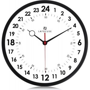 TZF-Horloge Murale 24 Heures Design Moderne, Silencieuse Analogique 24H Pendule Murale 30cm, sans Tic Tac Décoration pour Salon Cuisine Chambre Bureau - Neuf