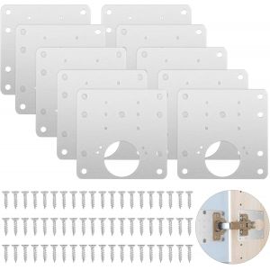 10 Pi&egrave;ces Charni&egrave;re Porte Placard, Plaque Reparation Kit de R&eacute;paration Meuble avec Vis, Armoire Avec Trou Hinge Repair, Inoxydable Cuisine Charni&egrave;res pour Placards, Bois, Meubles, Portes - Neuf