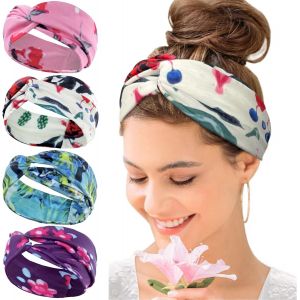 Bandeau Cheveux Femme, Headband Elastique Large Flower Headwear, Yoga Hair Bands Accessoire 4 Pi&egrave;ces - Neuf