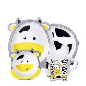 Service De Table Pour B&eacute;b&eacute; Avec De Jolis Motifs De Dessins Anim&eacute;s, Vaisselle Pour Enfants En Fibre De Bambou Comprenant Un Bol, Une Fourchette, Une Tasse Et Une Cuill&egrave;re. - Neuf