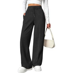 Pantalon Jogging Femme Large Pantalon Sport Baggy Taille Haute Pantalons Droit Fluide Femme Chic Et Elegant Décontracté Pantalons De Survêtement Taille Elastique De Yoga Training Avec Poches - Neuf