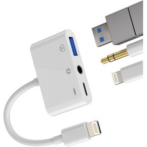 TRAHOO-Adaptateur Lightning vers Jack 3.5 USB Chargeur pour Apple iPhone 14 13 12 11 Pro Max pour iPad Convertisseur C&acirc;ble &Eacute;couteurs OTG Adapter Casques Auxiliaire Voiture Dongle Lecteur Cartes - Neuf