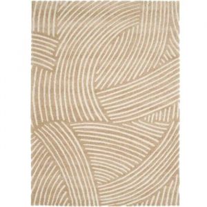 Tapis Salon &Agrave; Reliefs Doux G&eacute;om&eacute;trique Beige 160x230 - Design Courbe - Neuf