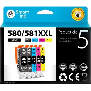 Compatible Cartouche d'encre de Remplacement pour Canon PGI 580XXL CLI 581XXL PGI-580 XXL CLI-581 PGBK&BK/C/M/Y PIXMA TS6151 TR7550 8550 TS6150 TS6250 8250 TR8550 TS705 TS6251 TS9550 TS9551C - Neuf