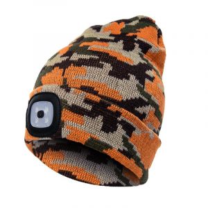 Bonnet Avec Lampe Frontale Rechargeable, Bonnet D'hiver Tricoté Et Lumineux Pour Homme Et Femme (Camouflage Doré) - Neuf