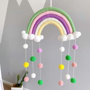Macramé arc-en-ciel Tenture murale Décoration de la maison Boho chambre Decor Tapisserie tissée à la main Enfants Décoration murale - Neuf