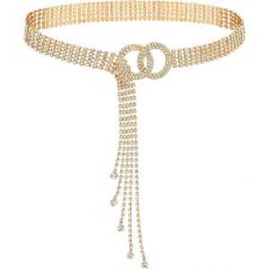 Ceinture À Double Anneau Et Strass (Dorée), Ceinture À Strass Pour Femme, Ceinture À Chaîne Et Anneau Torique, Ceinture En Cristal Pour Robe - Neuf