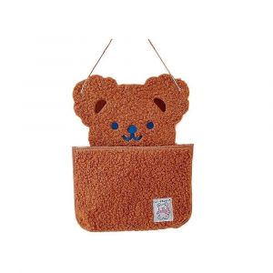 Organisateur suspendu avec grande poche Sac de rangement d'ours moelleux avec cintre en forme de coeur Organisation kawaii pour chambre de filles (ours brun) - Neuf