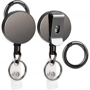 Porte Clef Retractable, Porte Badge Retractable, 2 Pi&egrave;ces Porte Badge Enrouleur, Enrouleur Badge pour Cl&eacute;s, Cartes D'identit&eacute;, Sifflets, Petite Lampe de Poche (60cm Cordon en Dyneema) - Neuf