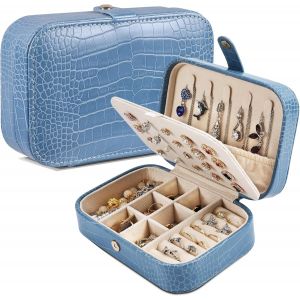 Trahoo-Boite Bijoux Voyage, Bo&icirc;te &Agrave; Bijoux, Boite Bijoux Cuir, Boite Rangement Bijoux Pour Femmes Et Filles, Cadeaux Anniversaire, Cadeaux De No&euml;l, Cadeaux De F&ecirc;te Des M&egrave;res (Bleu) - Neuf