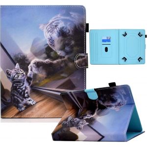 Coque Universel Compatible Avec Blackview Tab 70 Wifi/Tab 7 Pro/Tab 80/Tab 12 Pro, Pour Teclast T50/T45hd/T40hd/P40hd/M50, Étui À Rabat En Cuir Pu Pour Tablette 10-11 Pouces, Chat Et Tigre.[F2838] - Neuf