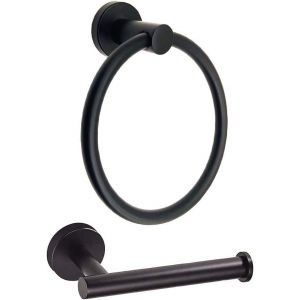 Porte Papier Toilette et Anneau de Serviette Mural, 2 Pièces en Acier Inoxydable 304 Porte Rouleau Support Papier Toilette Accessoire matériel, pour Salle de Bain Cuisine - Noir Mat - Neuf