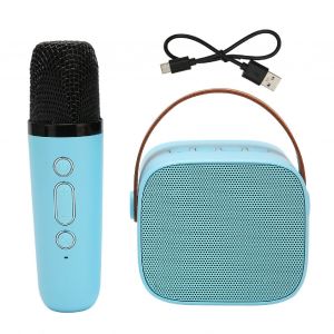 Mini ensemble de karaoke avec Bluetooth, aUX, USB, carte memoire, haut-parleur Bluetooth portable avec microphone sans fil, bleu - Neuf