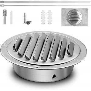 Grille d'aération ronde - 150 mm - En acier inoxydable - Avec moustiquaire - Pour garage, cuisine, salle de bain - Neuf