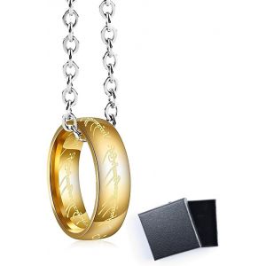 Kales-Collier Avec Pendentif Seigneur Des Anneaux-Lotr-Cosplay &laquo; The One Ring To Rule Them All &raquo;-Elfe Elfe-Bague Dor&eacute;e Gandalf Celtique-Longueur De La Cha&icirc;ne 60 Cm - Neuf