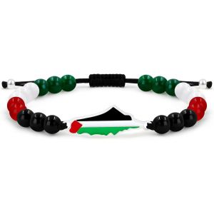 Bracelet Drapeau Palestinien Avec Breloque Aux Couleurs De La Carte - Bijou De Solidarit&eacute; Et Culturel Avec Perles Noires,Rouges,Blanches Et Vertes Ya5883 - Neuf
