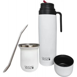 - Kit industriel en acier inoxydable pour boire du Yerba Mate, une paille Bombilla et 1 litre facile &agrave; nettoyer | Confortable &agrave; tenir | Chaud plus longtemps, noir - Neuf
