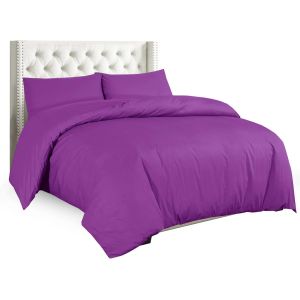 Sjzg-Parure De Lit Avec Housse De Couette Et Taies D'oreiller En Percale Infroissable Uni, Fuchsia, King - Neuf
