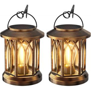 Lanterne Solaire Exterieur Jardin, 2 Pi&egrave;ces Lampe Solaires Exterieurs Suspendue Decorative, Led Ip65 &Eacute;tanche Lumiere Solaire Exterieur Blanc Chaud Tungst&egrave;ne Avec Clips Pour Jardin (Bronz&eacute;) - Neuf