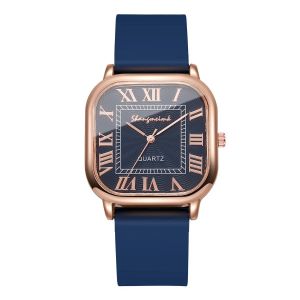 Mode carr&eacute; femmes montres d&eacute;contract&eacute; bracelet en Silicone Roma cadran Quartz montre-bracelet pour horloge Reloj Mujer Blue - Neuf