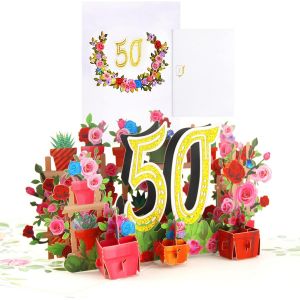 Carte Anniversaire 50 Ans Carte d'anniversaire Pop up Carte 3D Avec Enveloppe, 3D Cartes Cadeaux Anniversaire pour fille, garçon, amis, romance - Neuf