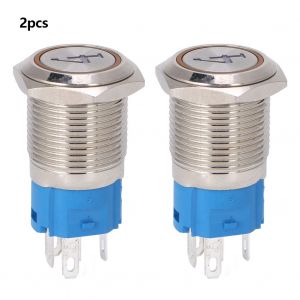 Lot de 2 interrupteurs a bouton-poussoir en metal a 5 broches, tete plate de 16 mm, a reinitialisation automatique, avec numero lumineux, 424 V CC, jaune - Neuf